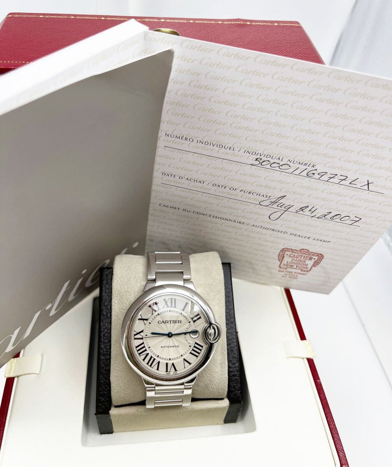 Cartier Ballon Bleu De Cartier Ref 3000 18K White Gold 42mm Box Paper