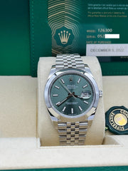 Rolex Datejust 41 126300 Mint Green Jubilee Bracelet Steel Box Paper 2022