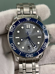 Omega Seamaster 210.30.42.20.06.001 Ceramic Blue Bezel Grey Dial Steel Box Paper