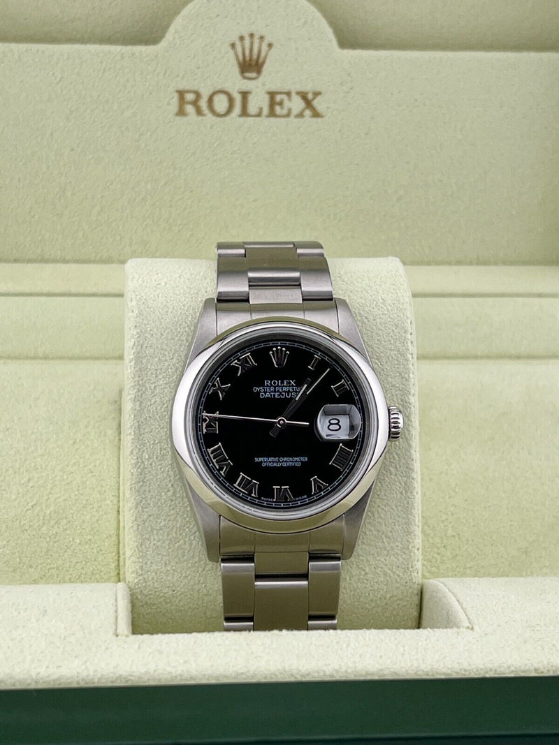 Rolex Datejust 16200 36mm Black Roman Numeral Dial Stainless Steel 2004