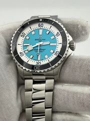 Breitling Superocean A17376 44mm Turquoise Blue Dial Stainless Box Paper