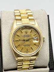 Rolex President Day Date 18078 Bark Finish Champagne Linen Dial 18K Yellow Gold