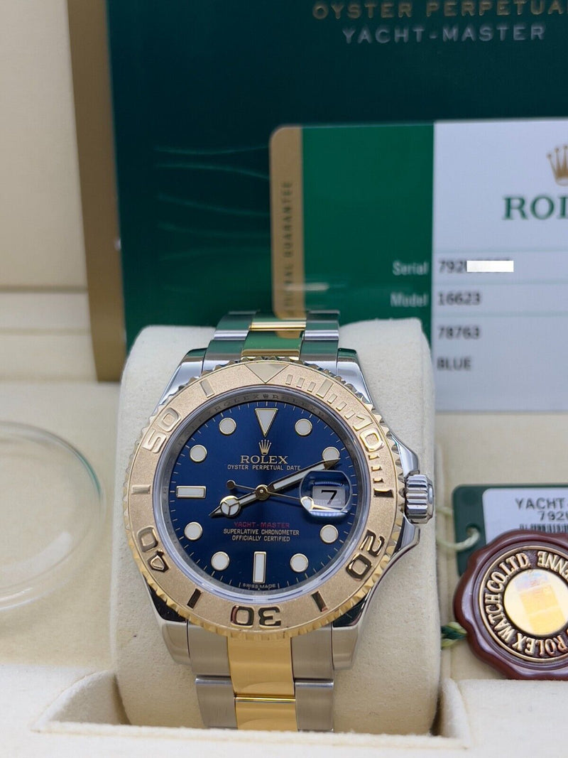 Rolex Yacht Master 16623 40mm Blue Dial 18K Gold Stainless Steel Box Paper 2015