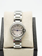 Cartier W4BB0015 3009 Ladies 28mm Ballon Bleu Diamond Bezel Stainless Box Paper