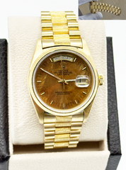 Rolex 18078 President Day Date 36mm Bark Finish Walnut Wood Dial 18K Yellow Gold