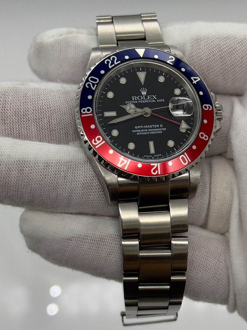 Rolex GMT Master II 16710 Pepsi Red and Blue Bezel Stainless Steel 40mm Box 2002