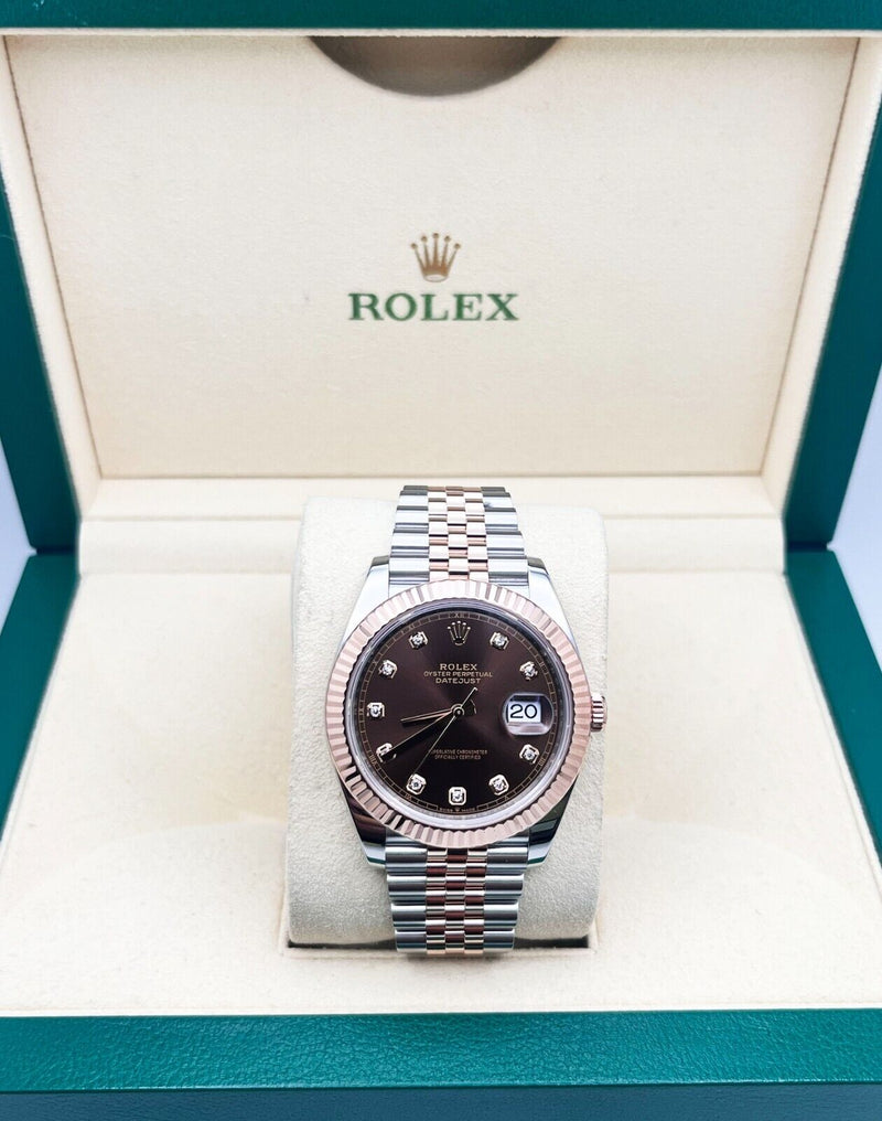 Rolex 126331 Datejust 41 Chocolate Diamond Dial 18K Rose Gold Steel Box Paper