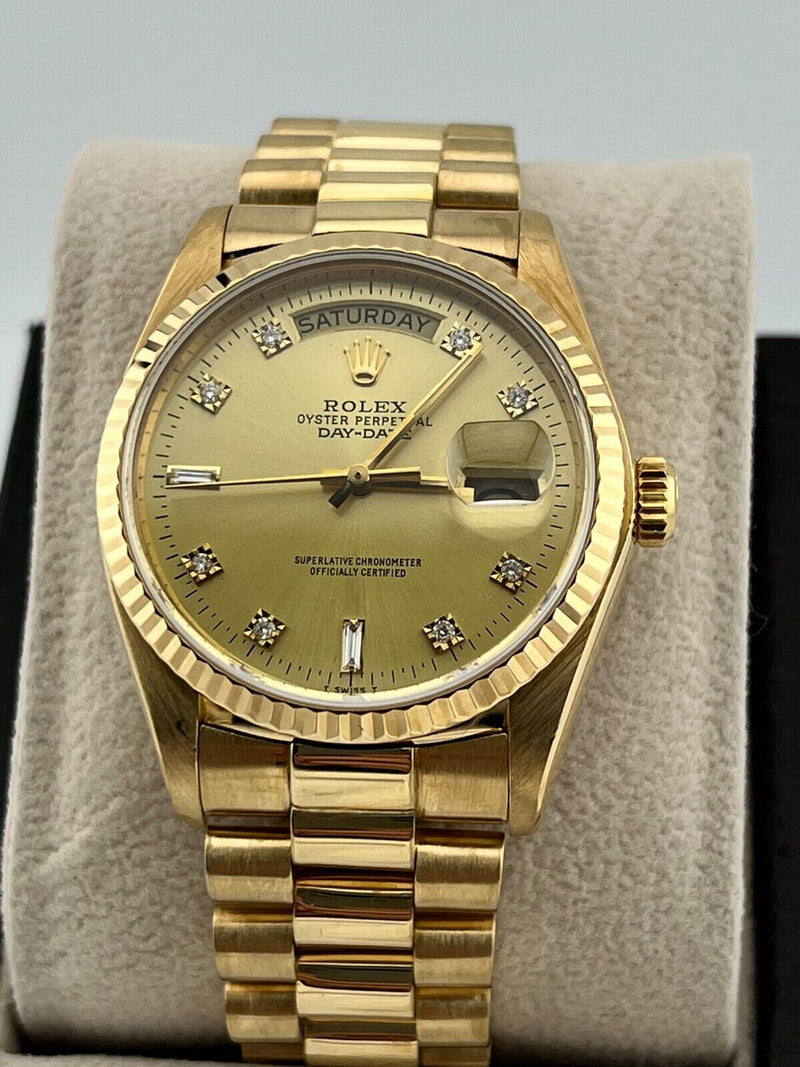 Rolex President 18038 Day Date Champagne Diamond Dial 18K Yellow Gold 36mm