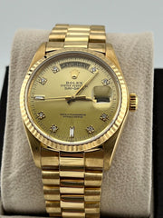 Rolex President 18038 Day Date Champagne Diamond Dial 18K Yellow Gold 36mm