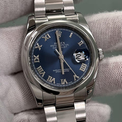 Rolex Datejust 116200 36mm Blue Roman Dial Stainless Steel Box Paper 2013