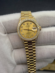 Rolex Ladies President 69158 Factory Diamond Dial Diamond Bezel & Lugs 18K Gold