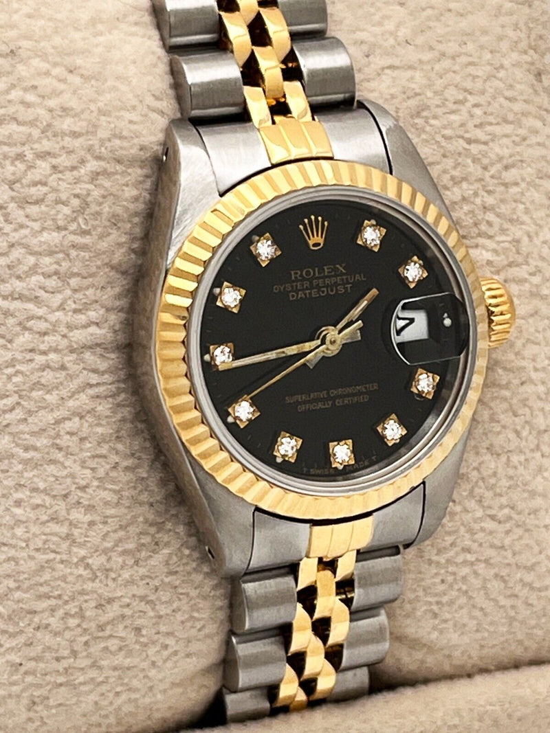 Rolex Datejust Ladies 69173 Black Diamond Dial 18K Yellow Gold Stainless Steel