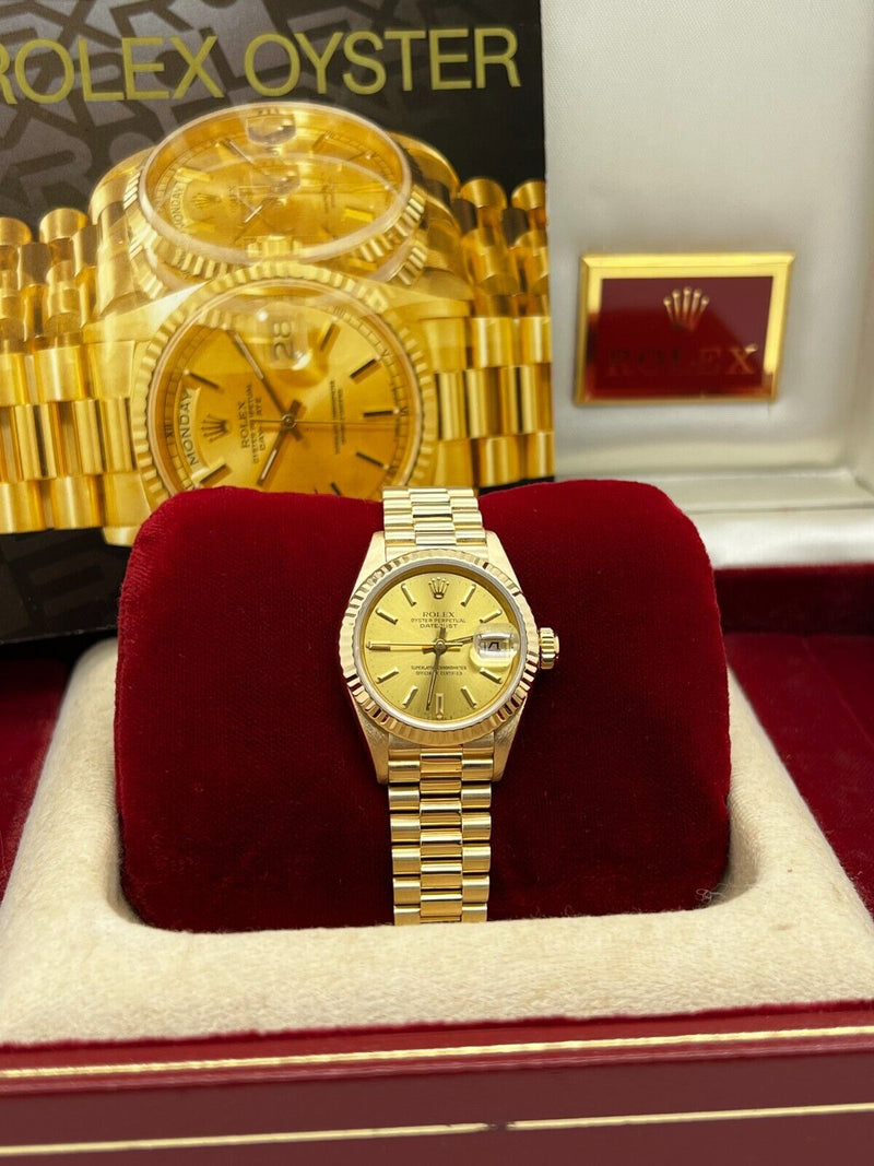 Rolex Ladies President 69178 Champagne Dial 18K Yellow Gold Box Booklet Mint