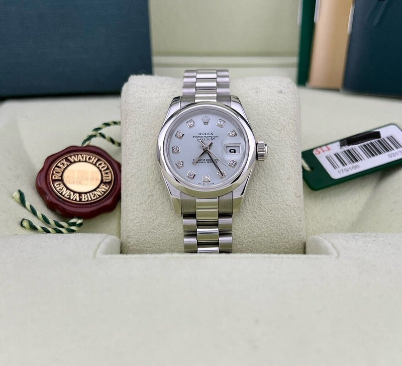 Rolex Ladies President Platinum 179166 Glacier Diamond Dial Box Papers