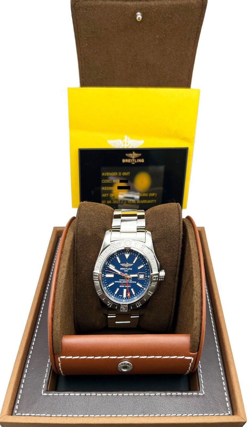 Breitling A32390 Avenger II GMT Blue Dial Stainless Steel Box Paper