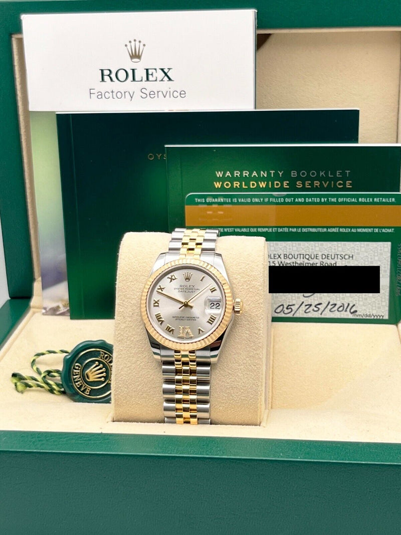 Rolex Datejust Midsize 31mm 178273 Silver Diamond VI 18K Gold Steel Box Paper