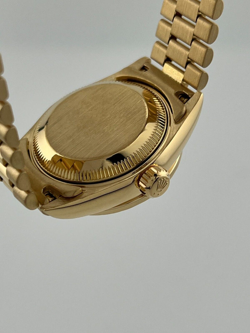 Rolex Ladies President 69138 String Dial Diamond Bezel 18K Yellow Gold Box Paper