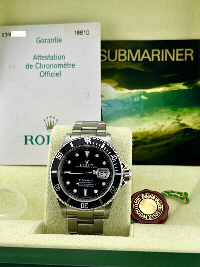 Rolex Submariner 16610 Date Black Dial Stainless Steel 40mm Box Paper 2003