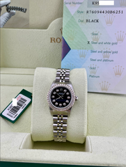 Rolex Ladies Oyster Perpetual 76094 Black Dial Steel Jubilee Band Box Paper 24mm