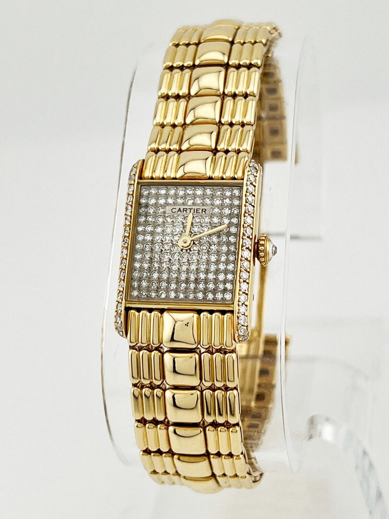 RARE Cartier Tank Louis Pave Diamond Dial & Bezel 18K Yellow Gold Box Papers