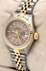 Rolex Ladies Datejust 69173 Tapestry Dial 18K Yellow Gold Stainless Box Papers