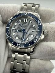 Omega Seamaster 210.30.42.20.06.001 Ceramic Blue Bezel Grey Dial Steel Box Paper