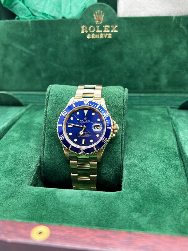 Rolex Submariner 16618 Blue Dial 18K Yellow Gold Original Box