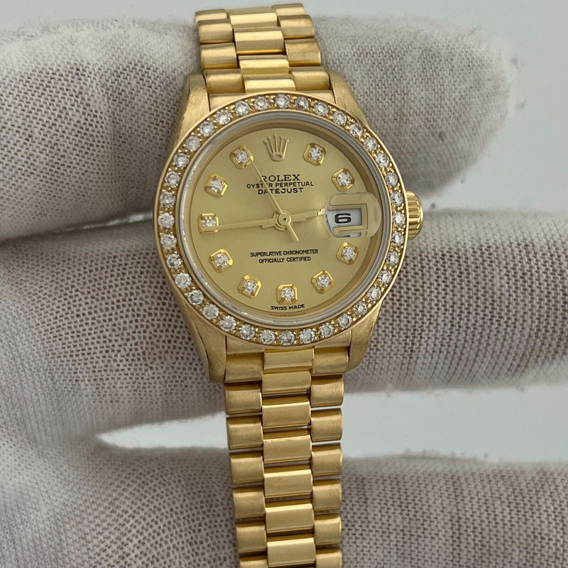 Rolex Ladies President 79178 Factory Diamond Bezel Diamond Dial 18K Yellow Gold