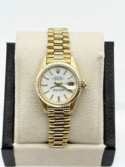 Rolex Ladies President 69178 Datejust White Dial 18K Yellow Gold