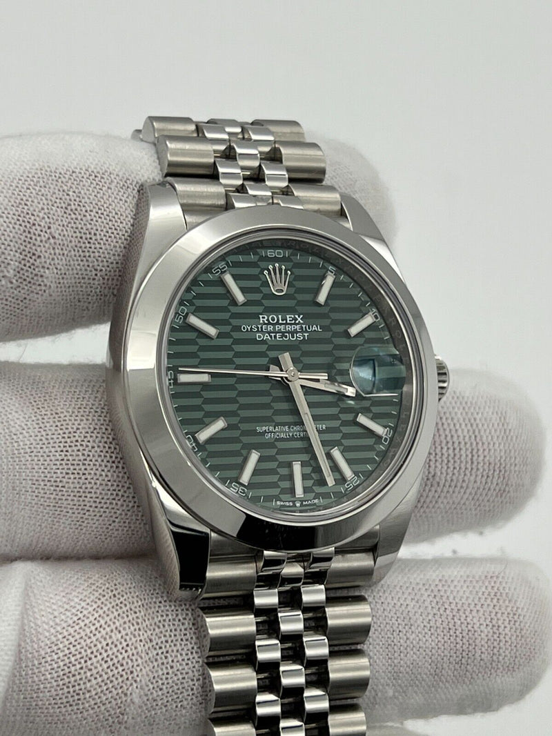 Rolex Datejust 41 126300 Green Motif Dial Steel Jubilee Band Box Paper 2023