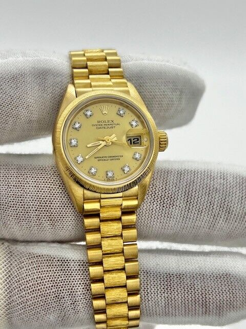 Rolex Ladies President Datejust 69278 Diamond Dial Bark Finish 18K Box Papers