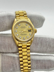 Rolex Ladies President Datejust 69278 Diamond Dial Bark Finish 18K Box Papers