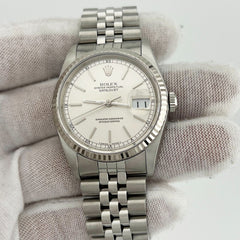 Rolex Datejust 16234 36mm Silver Dial 18K White Gold Stainless Steel Box Paper