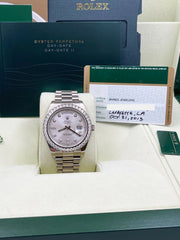 Rolex President Day Date II 218349 41mm Diamond Dial Bezel 18K White Gold 2013