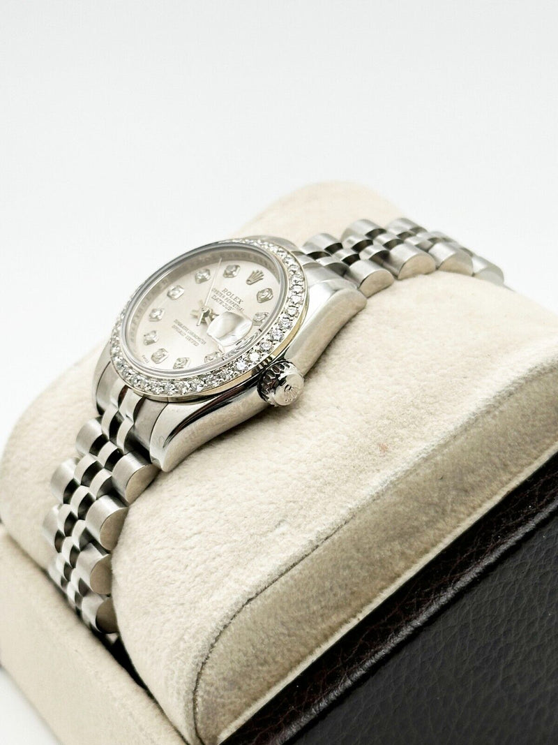 Rolex Ladies Datejust 179160 Silver Diamond Dial Diamond Bezel Stainless Steel