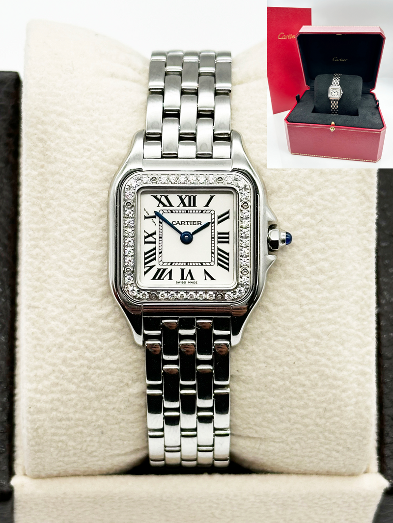 Cartier Panthere Ladies W4PN0007 4022 Diamond Bezel Stainless Steel Box Receipt