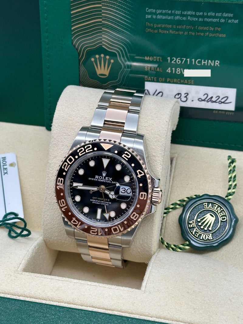 Rolex 126711CHNR GMT Master II Rootbeer Ceramic 18K Gold Steel Box Paper 2022