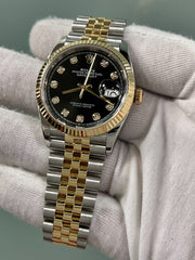 Rolex Datejust 126233 Black Diamond Dial 18K Yellow Gold Stainless Box Paper