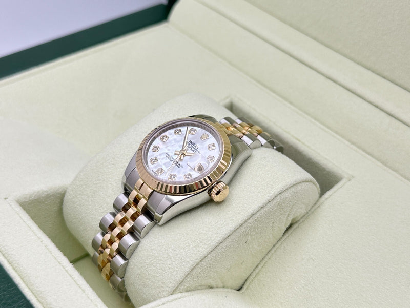 Rolex Ladies Datejust 179173 MOP Diamond Dial 18k Yellow Gold Steel Bo