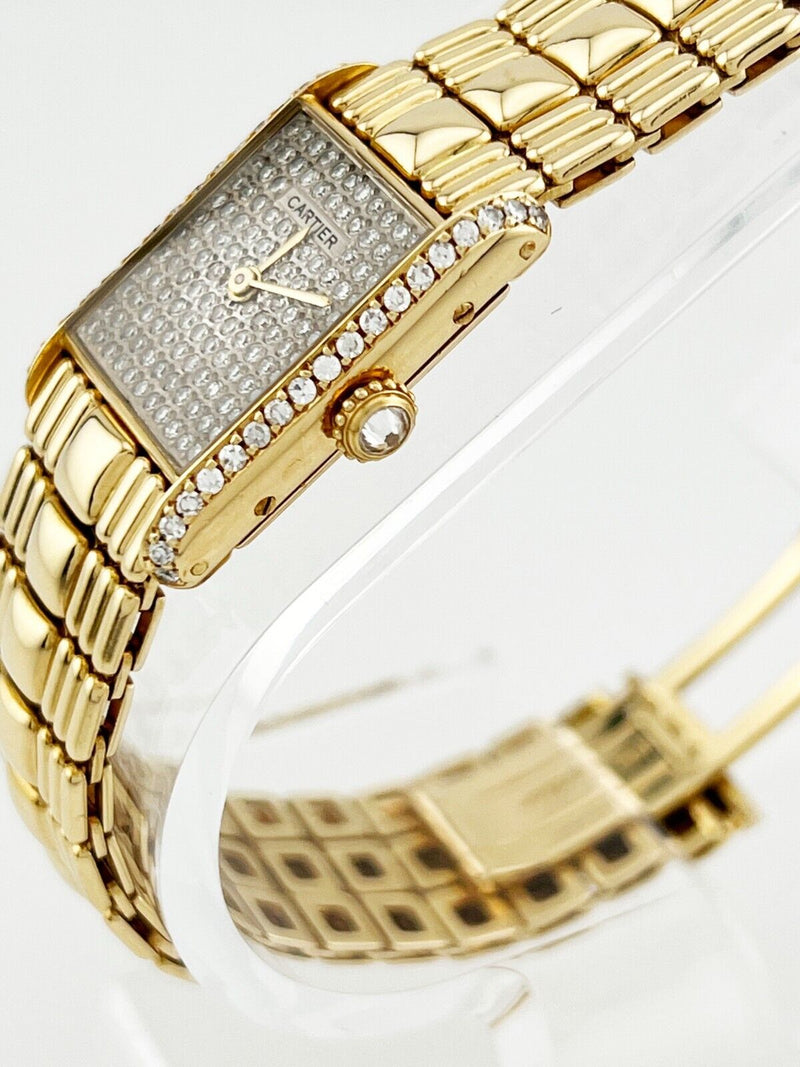 RARE Cartier Tank Louis Pave Diamond Dial & Bezel 18K Yellow Gold Box Papers