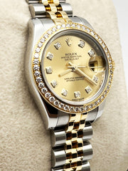Rolex 179383 Ladies Datejust Diamond Dial Bezel 18K Yellow Gold Steel Box Paper
