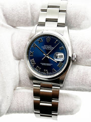 Rolex 16200 Datejust Blue Roman Dial Stainless Steel Box Paper 2004