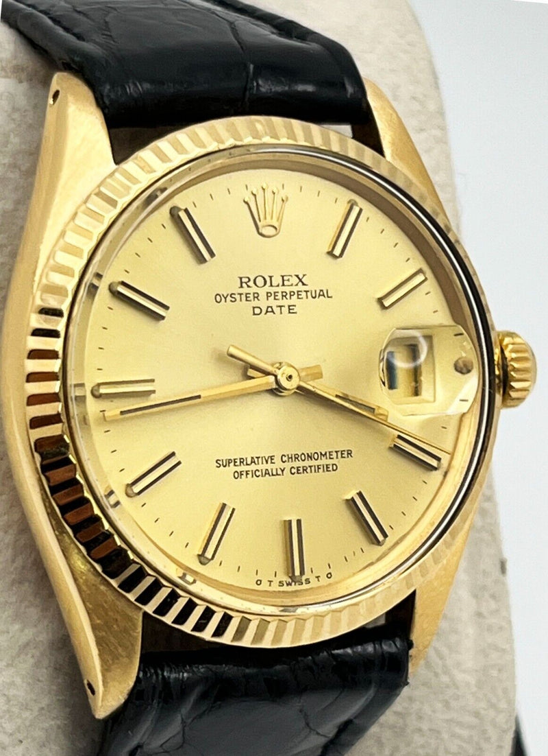 Rolex 1503 Oyster Perpetual Date Champagne Dial 18K Yellow Gold Leather Strap