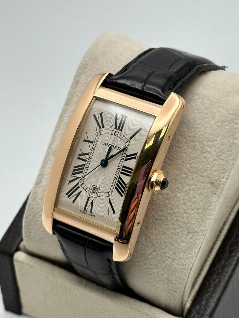 Cartier 2505 Tank Americaine Large 18K Rose Gold Leather Strap