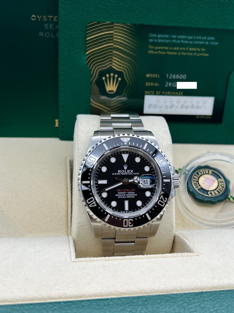 2024 Rolex Sea Dweller 126600 43mm Red Letters Black Ceramic Steel Box Paper