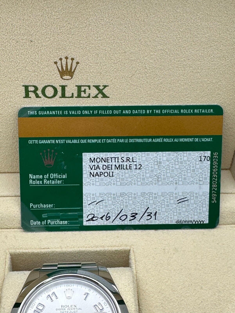 Rolex 116300 Datejust 41 Rhodium Arabic Dial Stainless Steel 2016 Box Paper