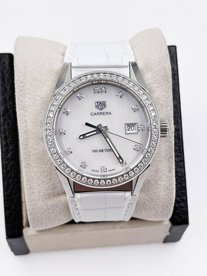 Tag Heuer Carrera WBG1315.FC6412 36mm MOP Diamond Dial Box Papers