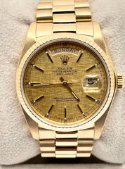 Rolex 18038 President Day Date Champagne Linen Dial 18K Gold Service Paper Mint