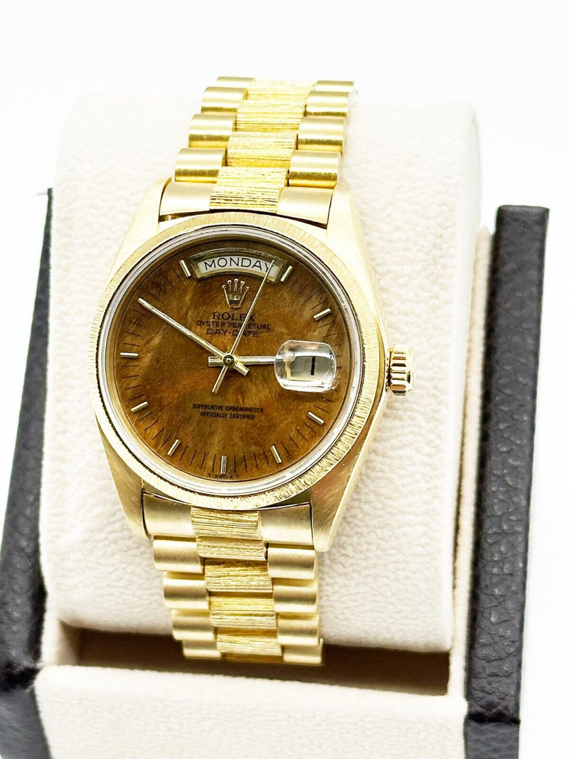 Rolex 18078 President Day Date 36mm Bark Finish Walnut Wood Dial 18K Yellow Gold