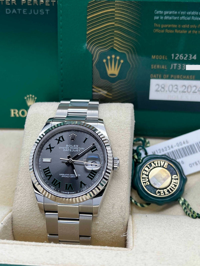 2024 Rolex Datejust 126234 Slate Wimbledon Dial 18k Gold Bezel Steel B